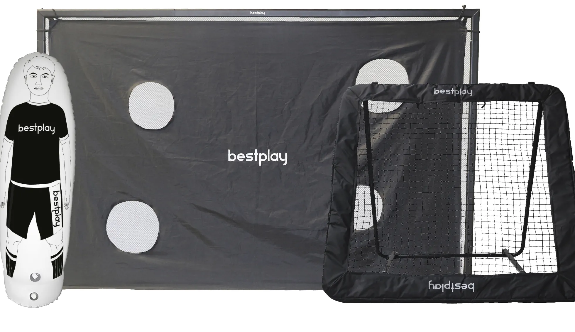 Bestplay fodboldmål 300x200cm + rebounder 170x170cm + airdummy 180cm
