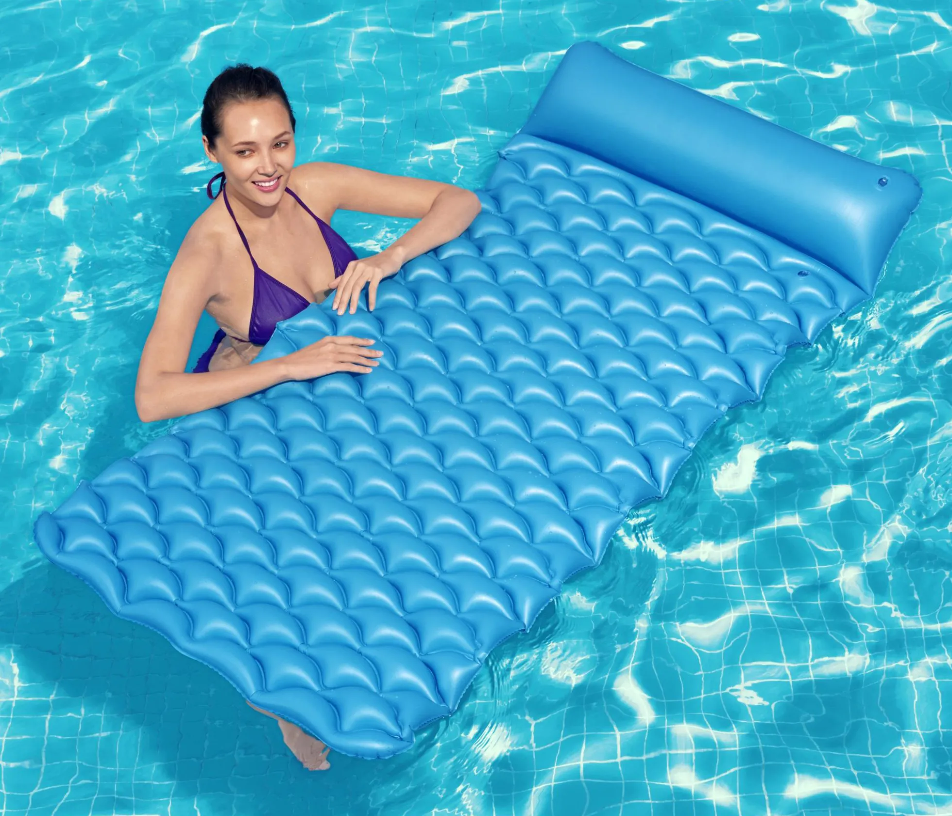 Bestway oppustelig luftmadras bølget blå 213x86cm