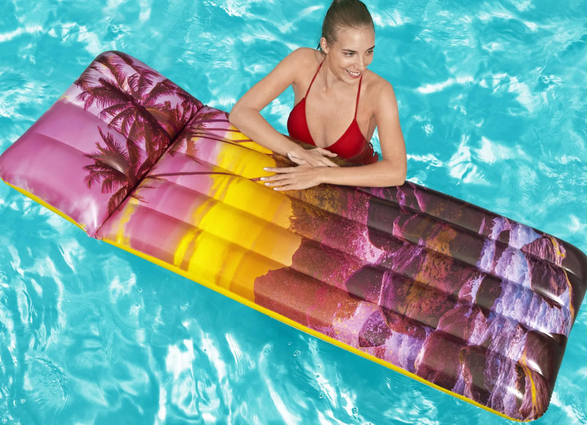 Bestway oppustelig luftmadras solnedgang pink 183x71cm