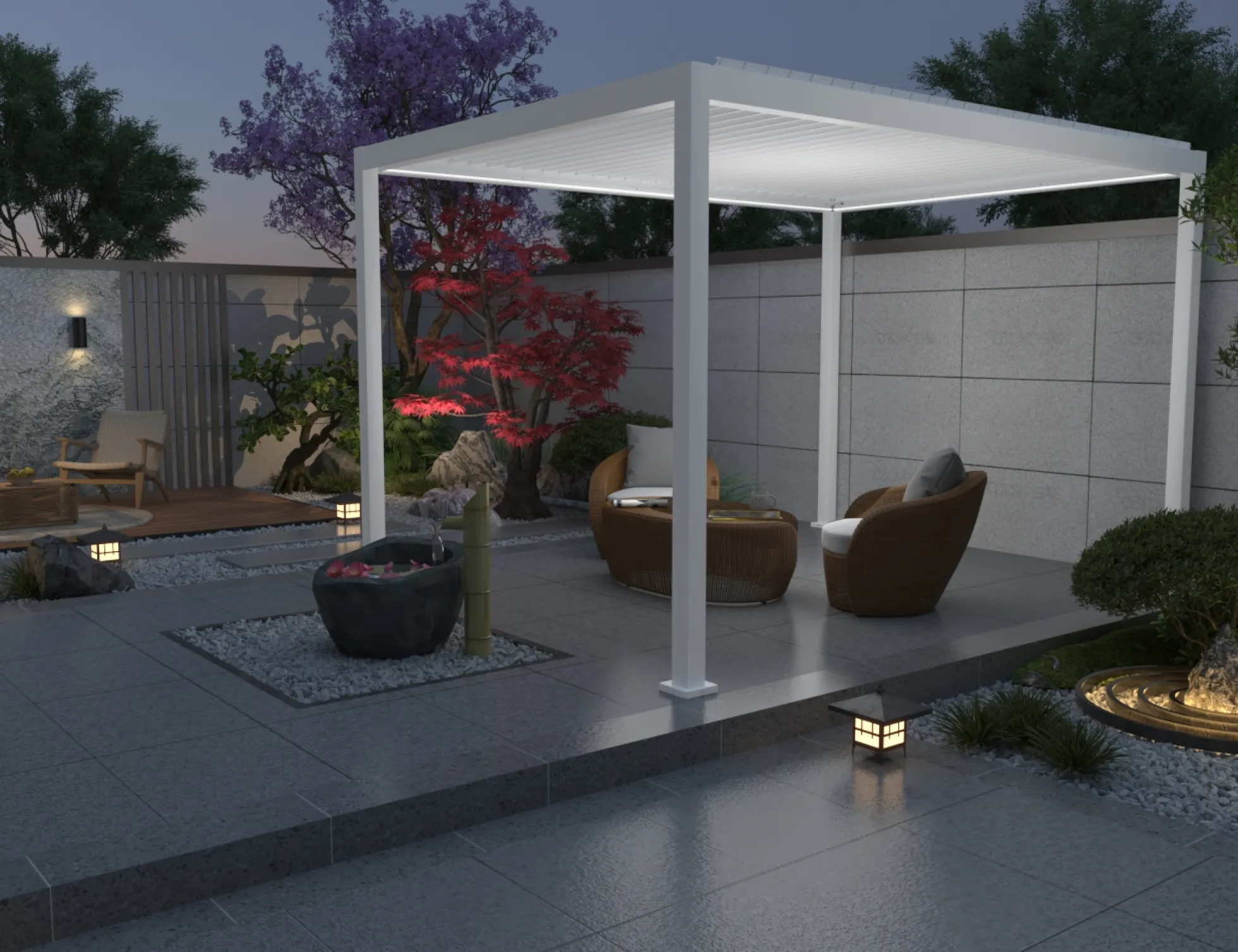 Essence elektrisk LED pergola med lameltag 400x300cm hvid