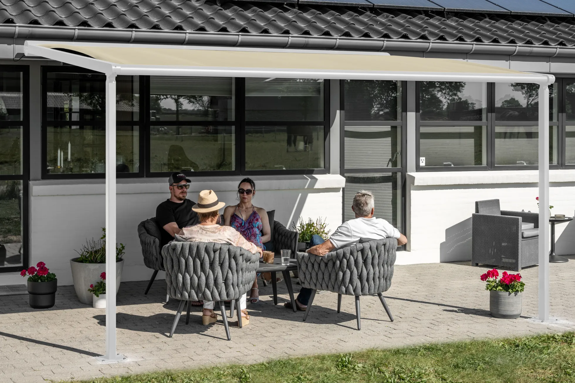 Essence elektrisk pergola markise 400x300cm hvid/creme
