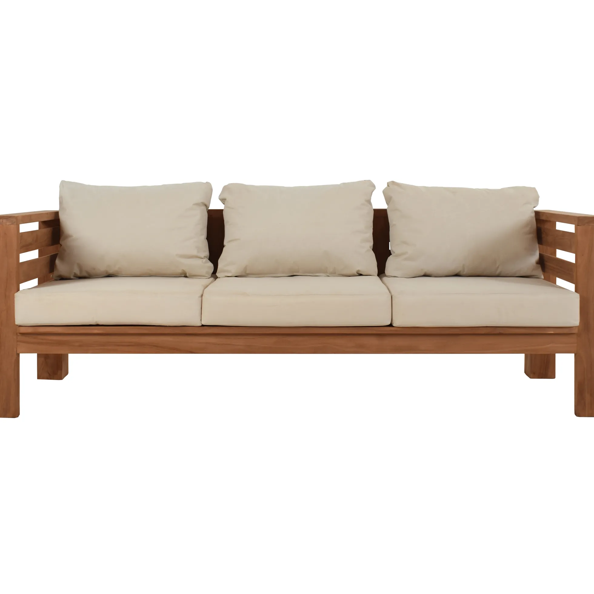 Jakarta bænk i teaktræ med hynder creme 200x70x60cm