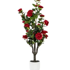 Kunstig kamelia japansk rosetræ rød 90 cm