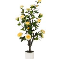 Kunstig kamelia japansk rosetræ gul 90 cm