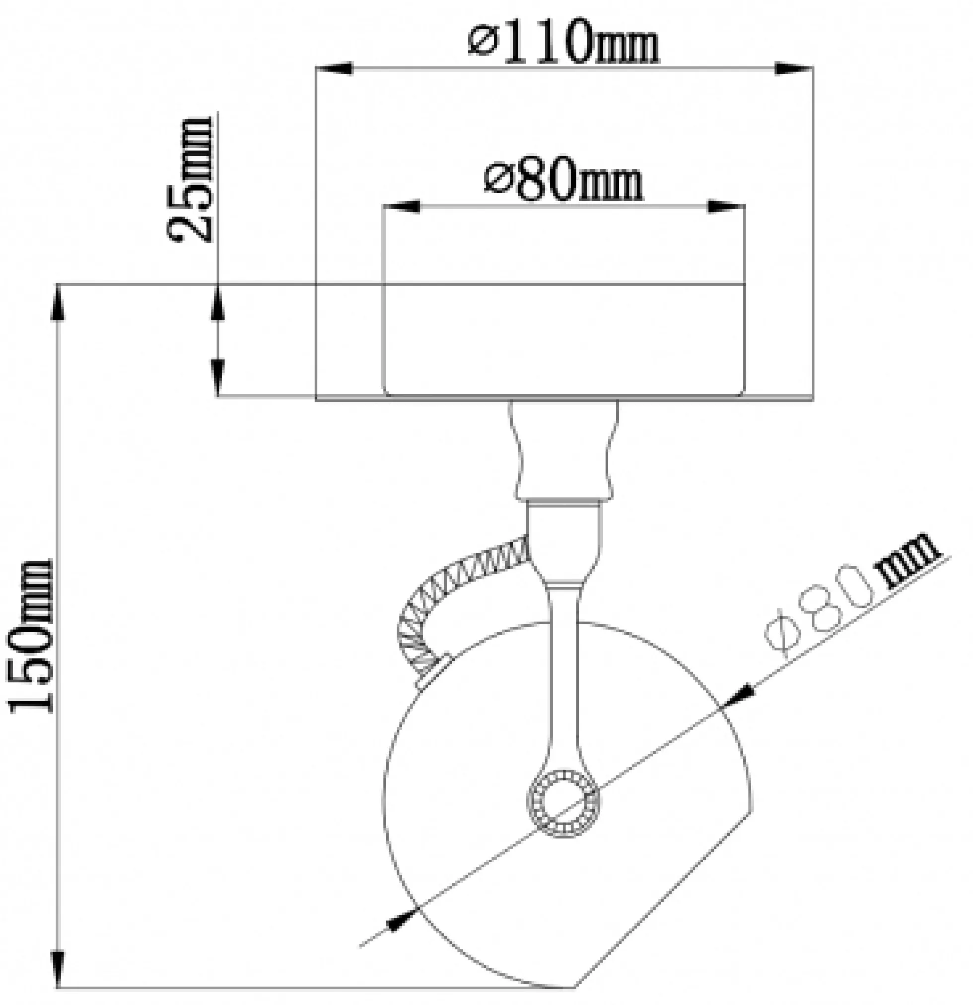 Loftlampe kugleformet 1 spot sort