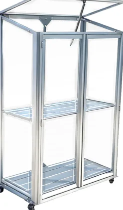 Minidrivhus med hjul poly sølv 77,6x41,5x111,1cm