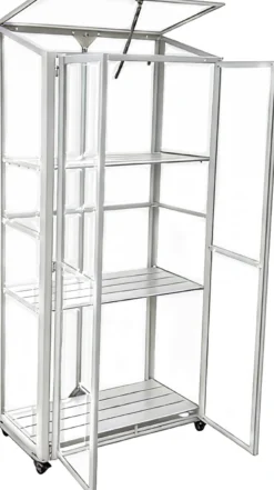Minidrivhus med hjul poly sølv 77,6x41,5x151,1cm