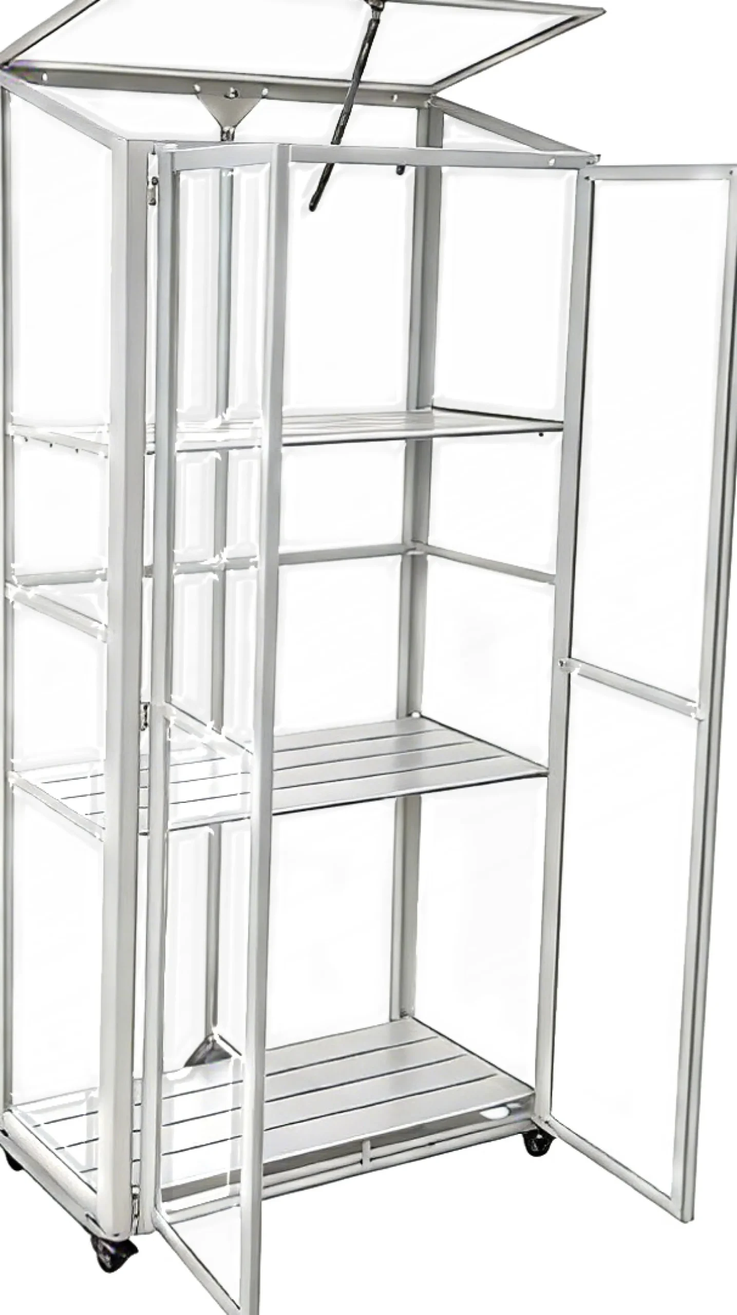 Minidrivhus med hjul poly sølv 77,6x41,5x151,1cm