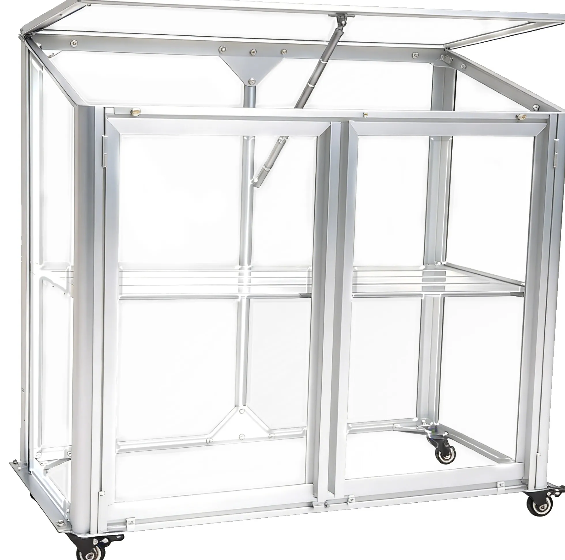 Minidrivhus med hjul poly sølv 77,6x41,5x71,1cm