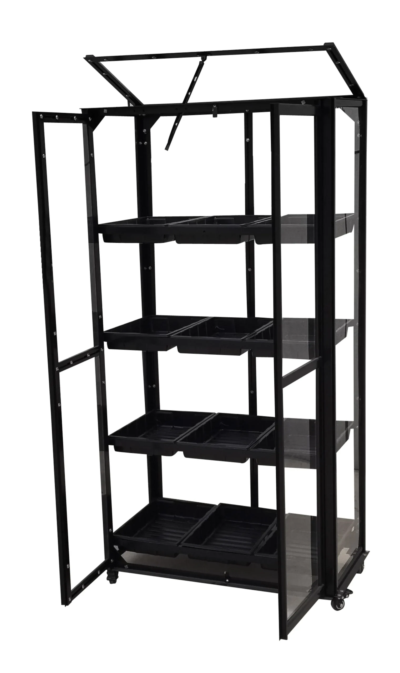 Minidrivhus med hjul sort 77,6x41,5x141cm