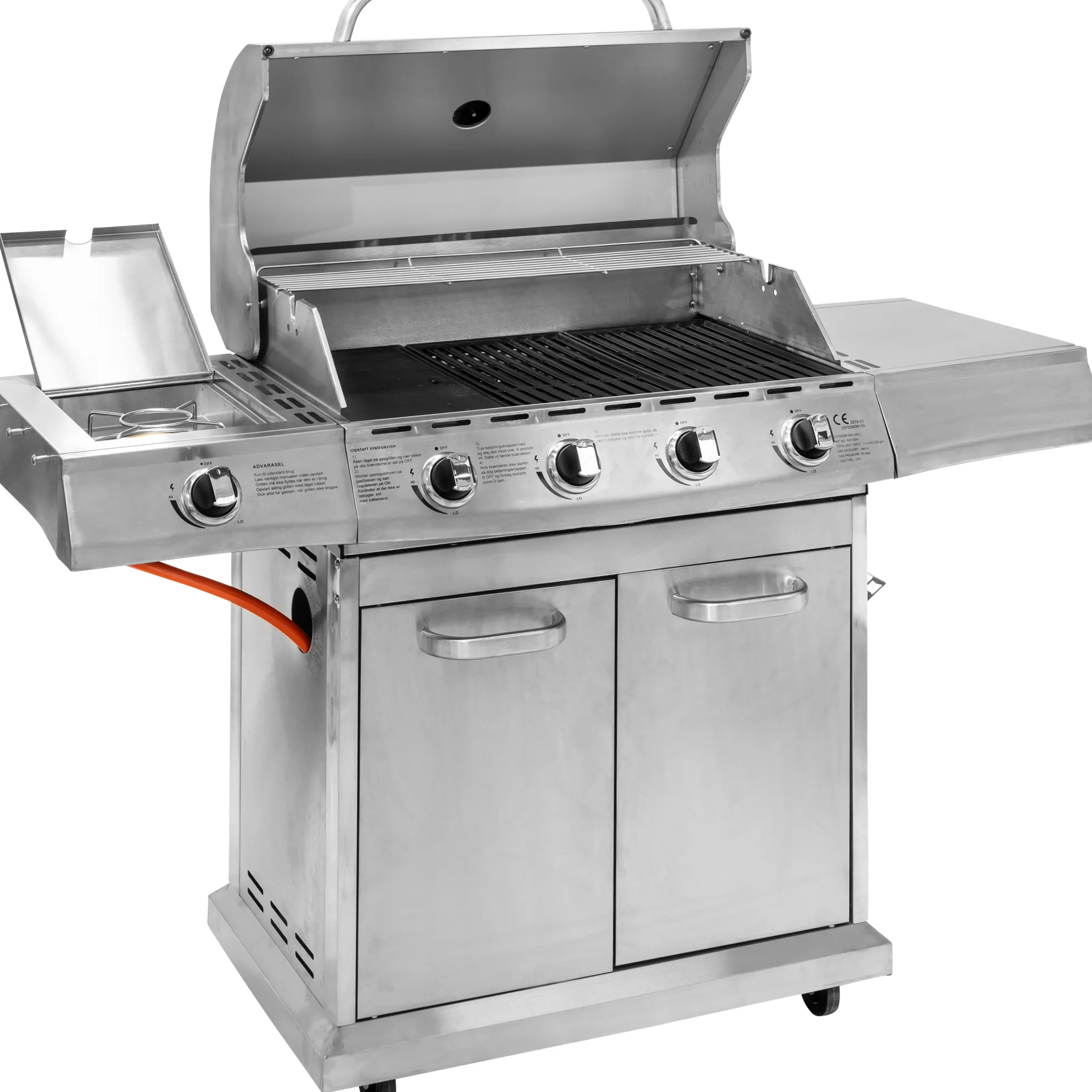 Premium gasgrill med 4 brændere og sideblus
