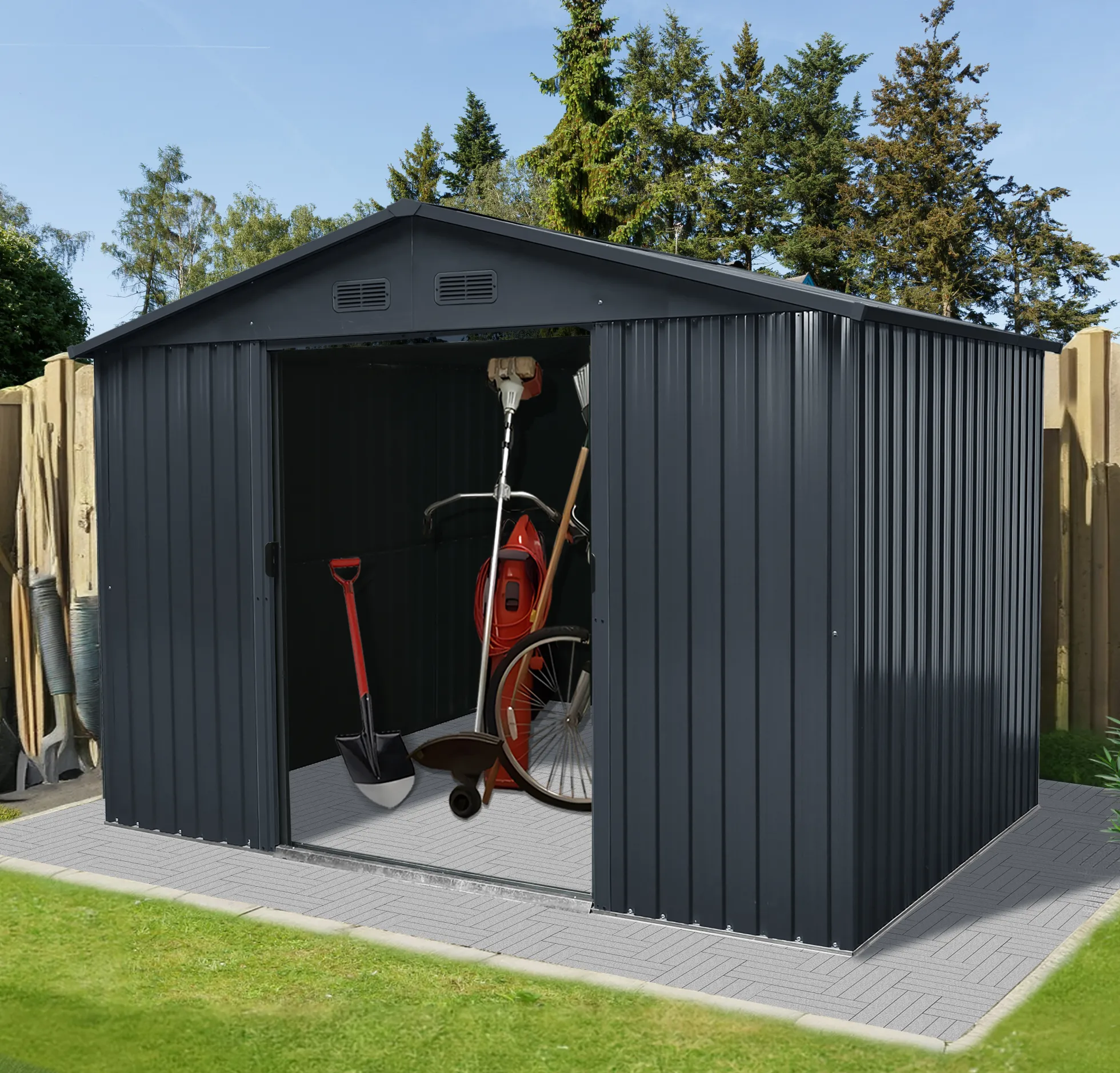 Redskabsskur stål antracit 7.2m2