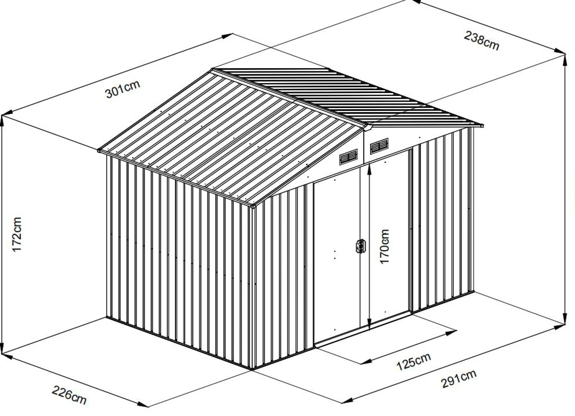 Redskabsskur stål antracit 7.2m2
