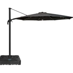 Roma parasol 360-rotation LED mørkegrå 3m med Parasolfod 100L