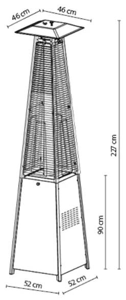Terrassevarmer med flamme 227cm rustfrit stål