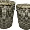 Vasketøjskurvesæt runde kubu rattan grå